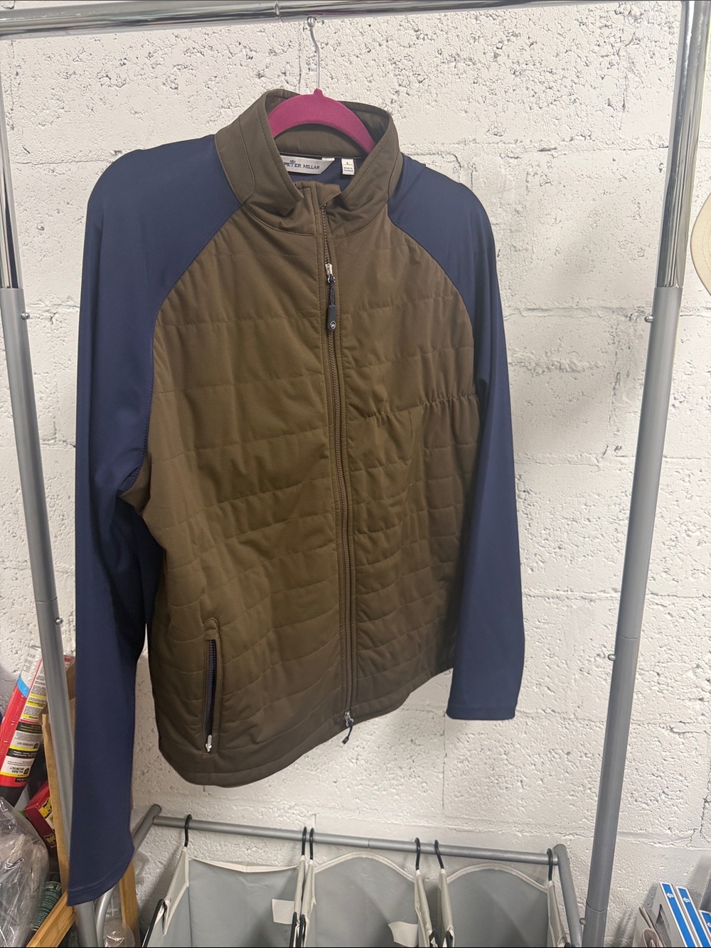 Peter Millar Men's Quilted Olive & Navy Full-Zip Jacket - NEVER WORN Size Large